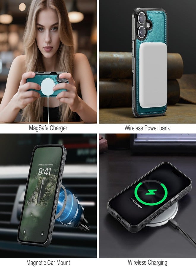 Usroom for iPhone 17 Case Wallet Compatible with MagsafeRFID Blocking Magnetic Card Holder 2 in 1 Detachable Kickstand Shockproof Phone Case for iPhone 17 6.3" Bluish Green - Image 3