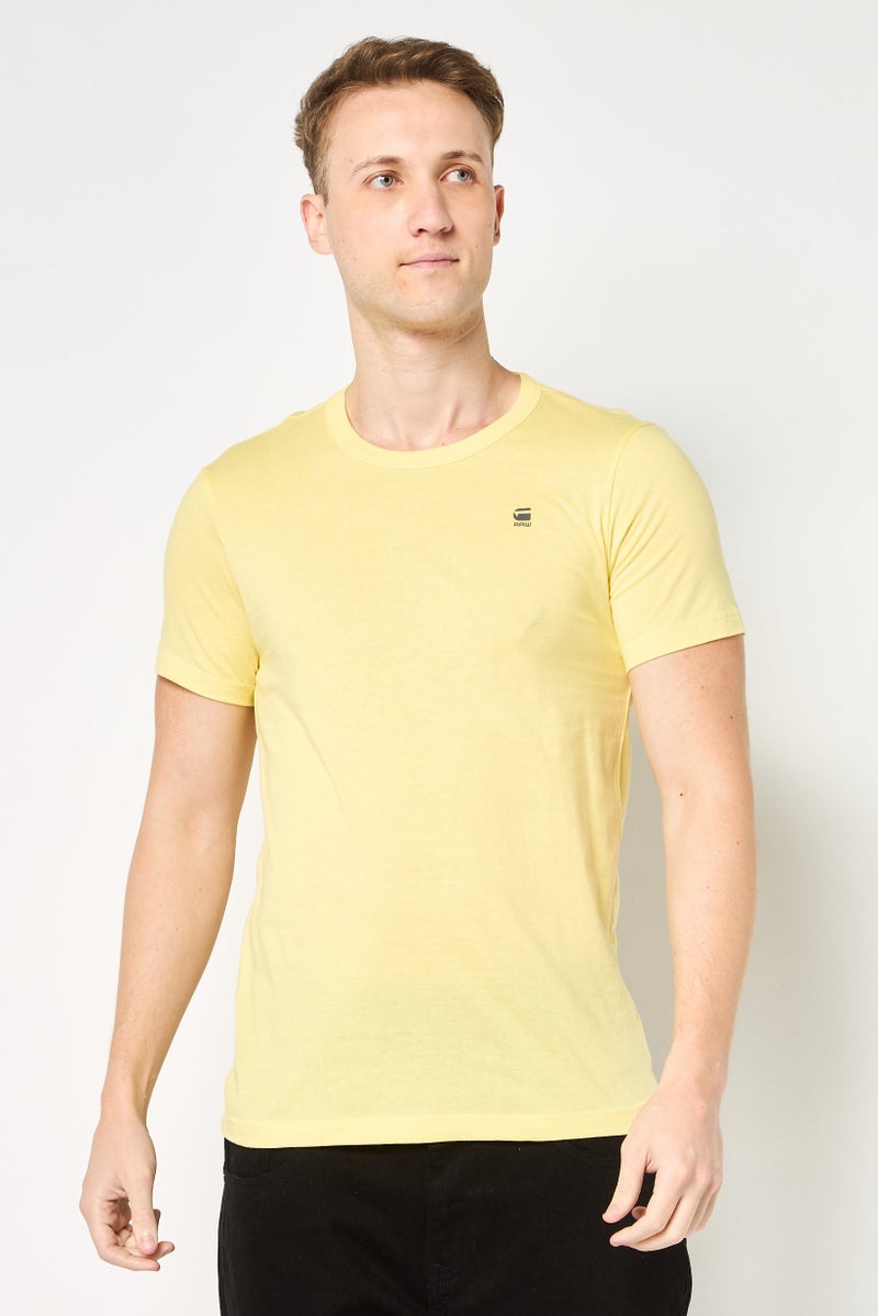 G-Star RAW Men Crew Neck Short Sleeve Brand Logo T-Shirt, Yellow - Image 1