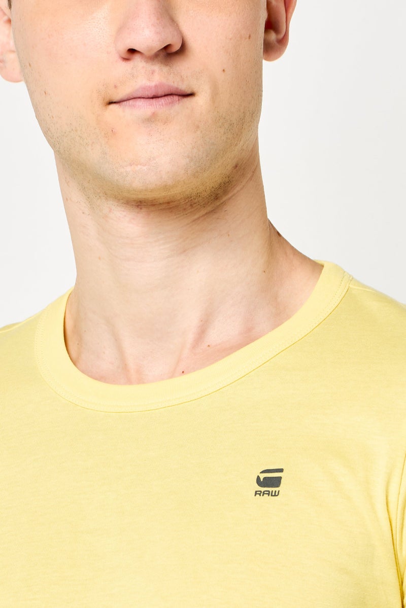 G-Star RAW Men Crew Neck Short Sleeve Brand Logo T-Shirt, Yellow - Image 3