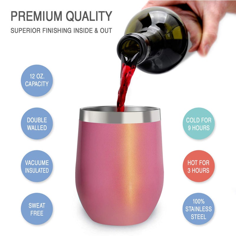 CHILLOUT LIFE 12 oz Stainless Steel Tumbler with Lid & Gift Box - Wine Tumbler Double Wall Vacuum Insulated Travel Tumbler Cup for Coffee  Wine  Cocktails  Ice Cream - PINK SPARKLE - Image 3