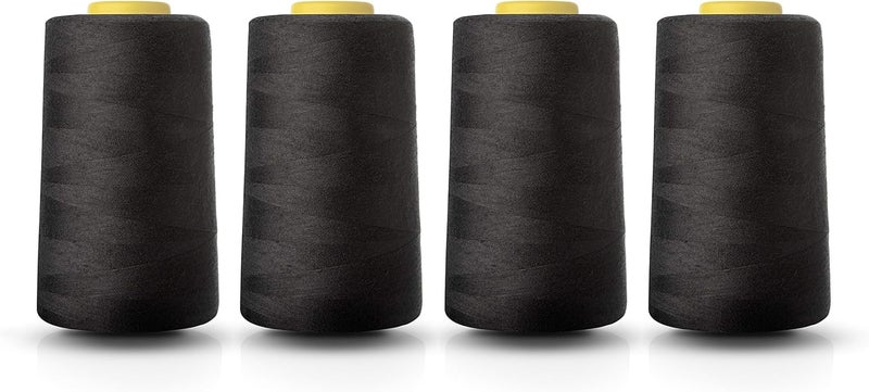realm Overlocking Sewing Machine Polyester Thread x Four 5000 Yards Cones White Black Natural Navy Red (Black) - Image 1