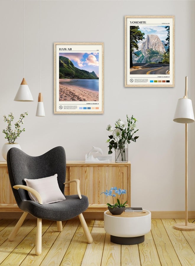 HesenDot Natural OAK Wood Hawaii Framed Wall Art,12x16in Makana Mountain Natural Scenery Canvas Wall Print,Classic Urban City Landmark Wall Decor for Living Room,Bedroom,Office Gallery Gifts Set of 1 - Image 3