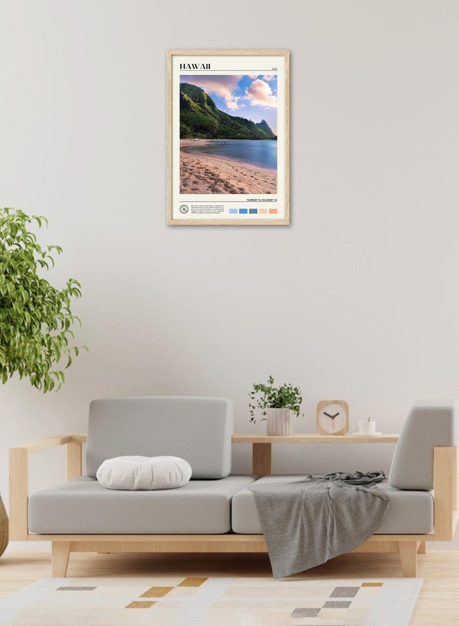 HesenDot Natural OAK Wood Hawaii Framed Wall Art,12x16in Makana Mountain Natural Scenery Canvas Wall Print,Classic Urban City Landmark Wall Decor for Living Room,Bedroom,Office Gallery Gifts Set of 1 - Image 2