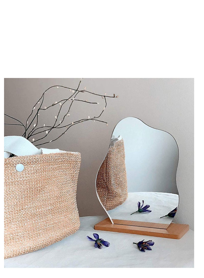 SYOSI Acrylic Makeup Mirror for Desk with Stand-Aesthetic Desk Decor Vanity Mirror-Frameless Table top for Bedroom,Living Room and Minimal Spaces Room Decor (Baby Fat) - Image 1