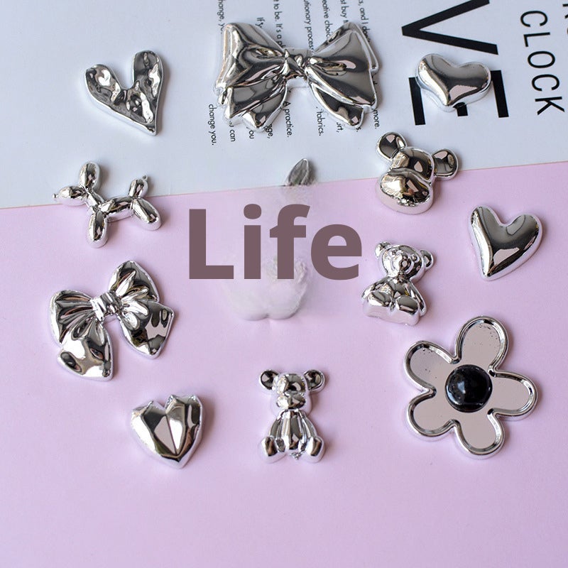 خرز مجوهرات DIY من البلاستيك المطلي بطبقة معدنية على شكل قلب ودب - Image 1