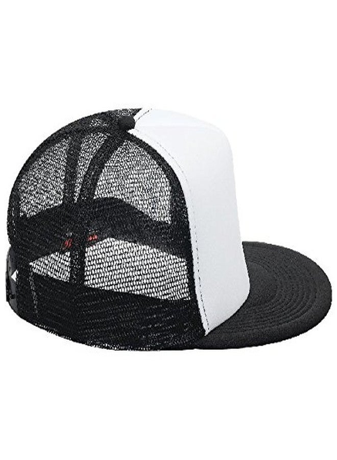 أوتو قبعة أوتو سناب دائرية مسطحة ذات تاج مرتفع وظهر شبكي وخمسة أجزاء - أسود/أبيض/أسود - Image 4