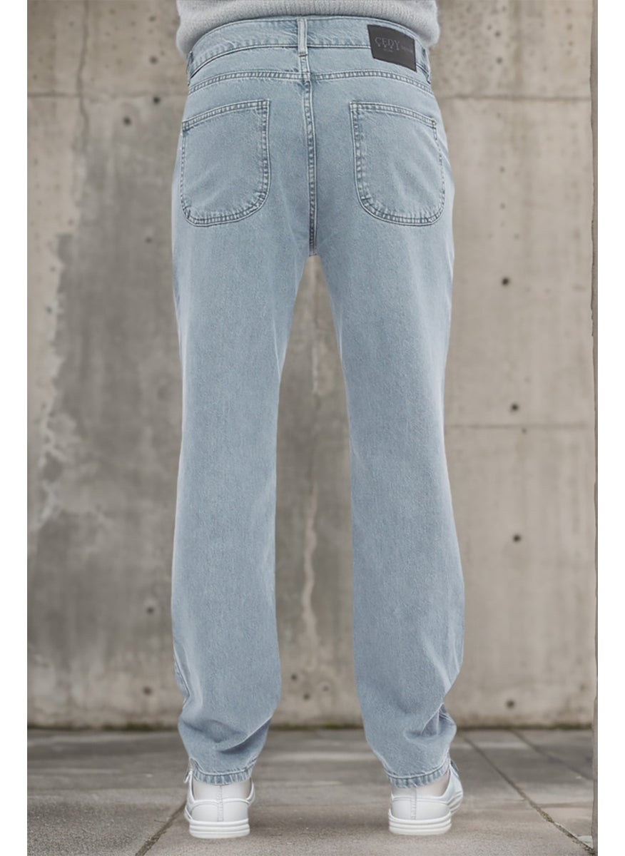 Cedy Denim - بنطلون جينز رجالي فضفاض بقصّة واسعة وخصر مرتفع ومطوي - C354 - Image 1