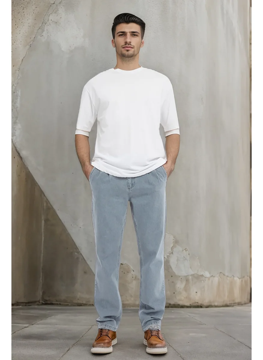 سيدي دينيم Men's Pleated High Waist Loose Cut Baggy Loose Fit Jean PANTS-C354