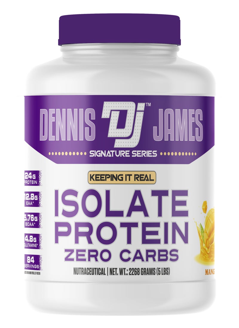 DENNIS JAMES - Signature Series Isolate Protein Low Carbs 5lbs, Mango - Supports Muscle Recovery and Strength (84 Servings) - Image 1