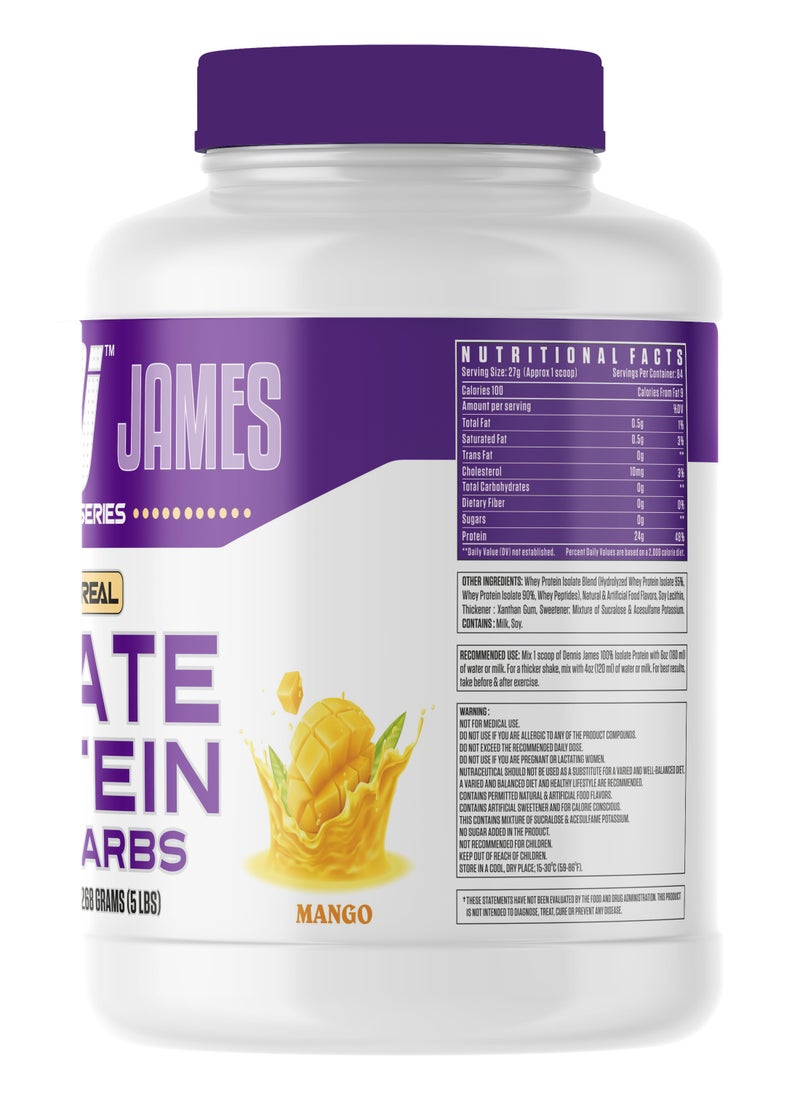 DENNIS JAMES - Signature Series Isolate Protein Low Carbs 5lbs, Mango - Supports Muscle Recovery and Strength (84 Servings) - Image 1