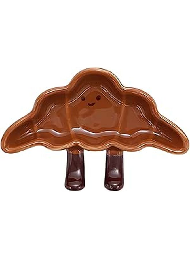 Cute Cartoon Croissant Ceramic Dessert Dish 4.9 X 3.1 Inches Hand Painted Underglaze Plate for Fruits BBQ - Image 1