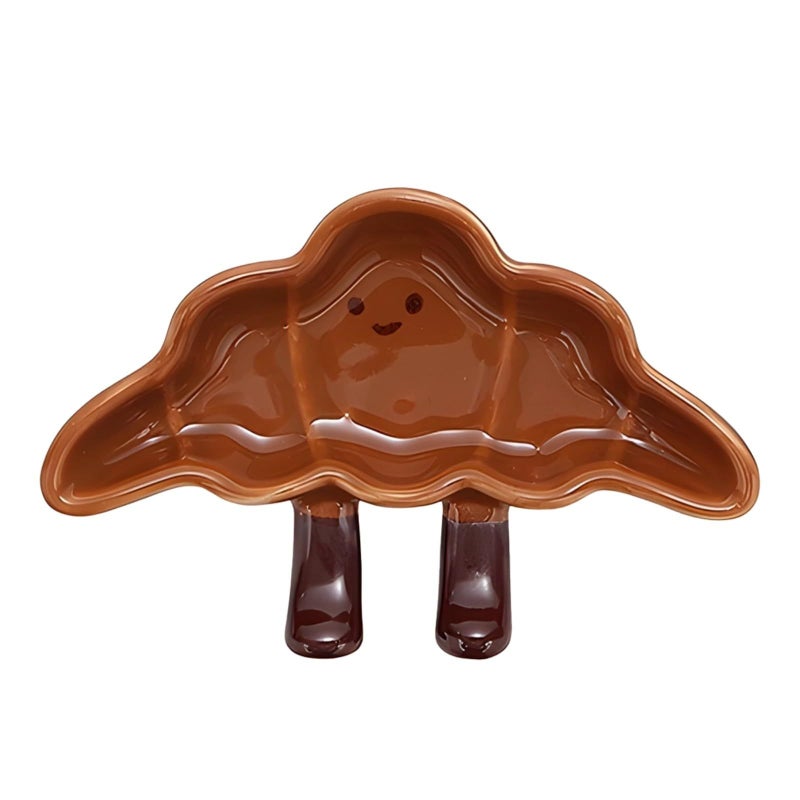 Cute Cartoon Croissant Ceramic Dessert Dish 4.9 X 3.1 Inches Hand Painted Underglaze Plate for Fruits BBQ - Image 2