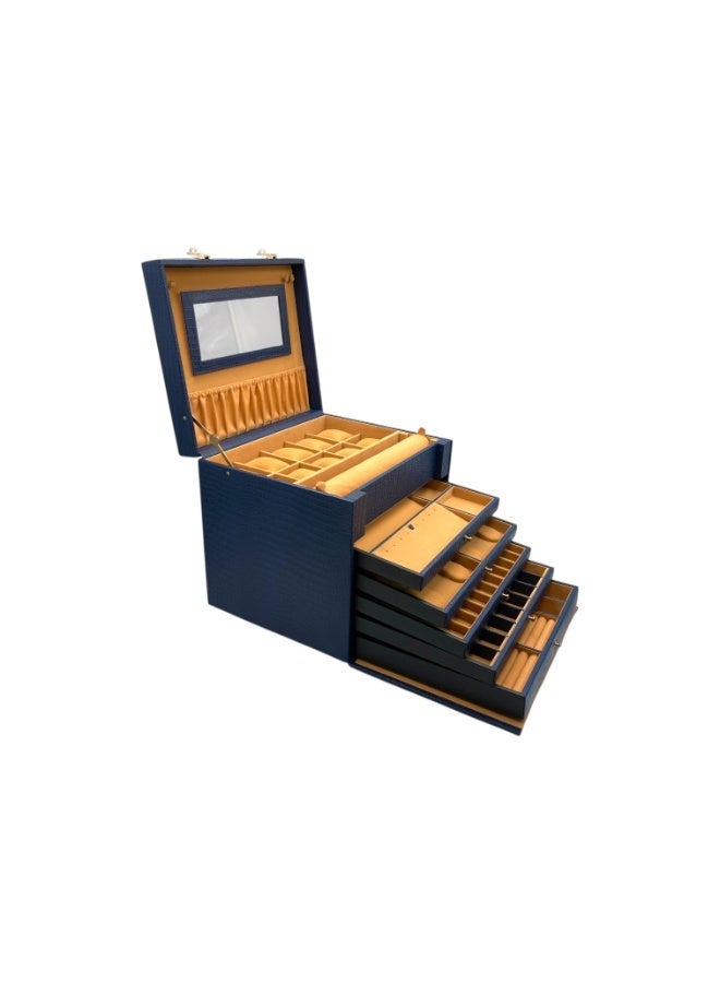 LAVERI LEATHER Genuine Leather Jewellery Box Blue - Image 1