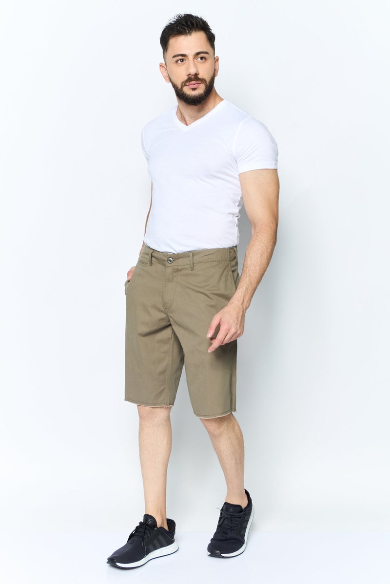 Paperbacks Men Regular Fit Solid Basic Shorts, Olive - Image 2