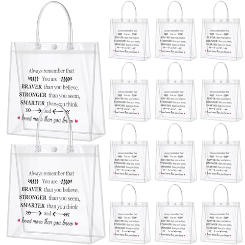 Dansydaisy 20 Pcs Inspirational Gifts Bulk for Women Always Remember You Are Braver Than You Clear PVC Thank You Gift Bags Reusable Goodie Bags with Handles for Mother's Day Wedding 7. 87 x 7. 87 Inch - Image 1