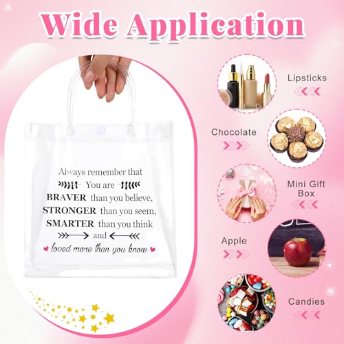 Dansydaisy 20 Pcs Inspirational Gifts Bulk for Women Always Remember You Are Braver Than You Clear PVC Thank You Gift Bags Reusable Goodie Bags with Handles for Mother's Day Wedding 7. 87 x 7. 87 Inch - Image 5