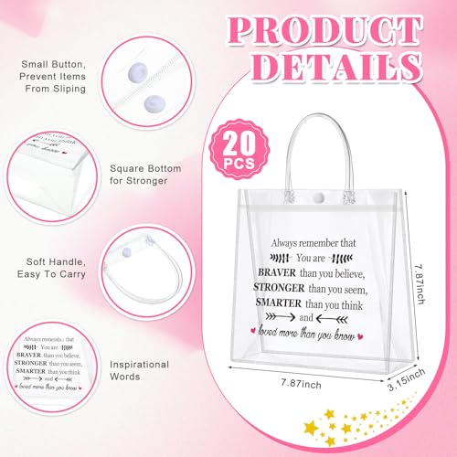 Dansydaisy 20 Pcs Inspirational Gifts Bulk for Women Always Remember You Are Braver Than You Clear PVC Thank You Gift Bags Reusable Goodie Bags with Handles for Mother's Day Wedding 7. 87 x 7. 87 Inch - Image 2