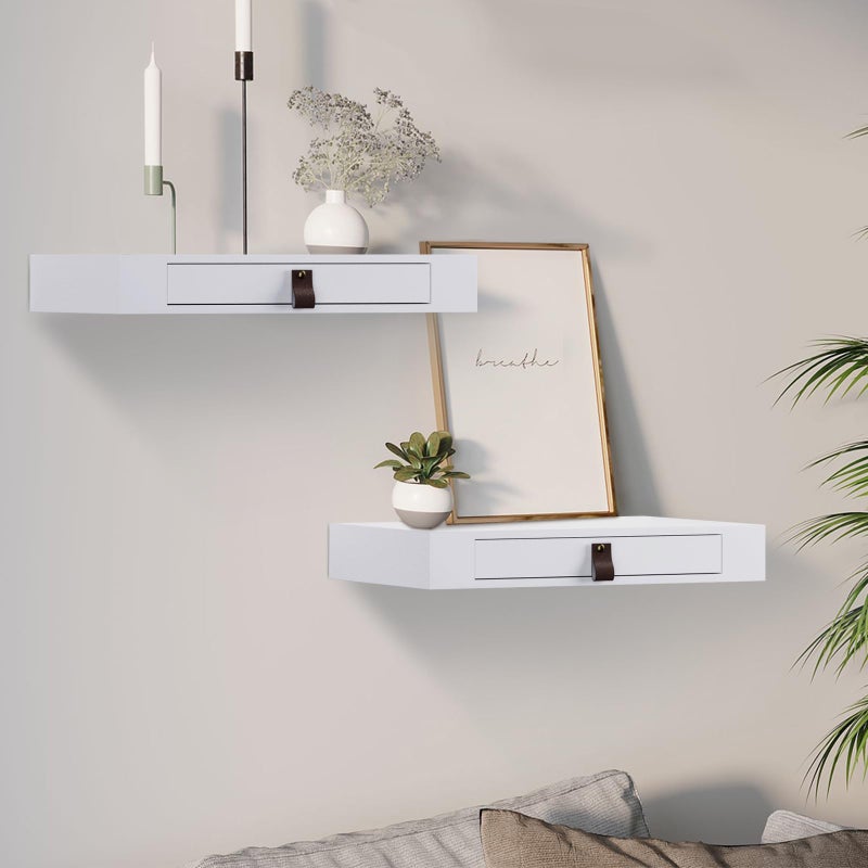 Bloddream Floating Shelf with Drawer 16 White