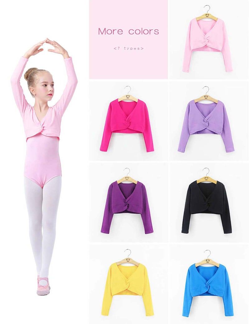 Daydance Black Girl's Ballet Wrap Sweater Tops Cropped V-Neck Dance Shrugs for Leotards, Long Sleeve - Image 4