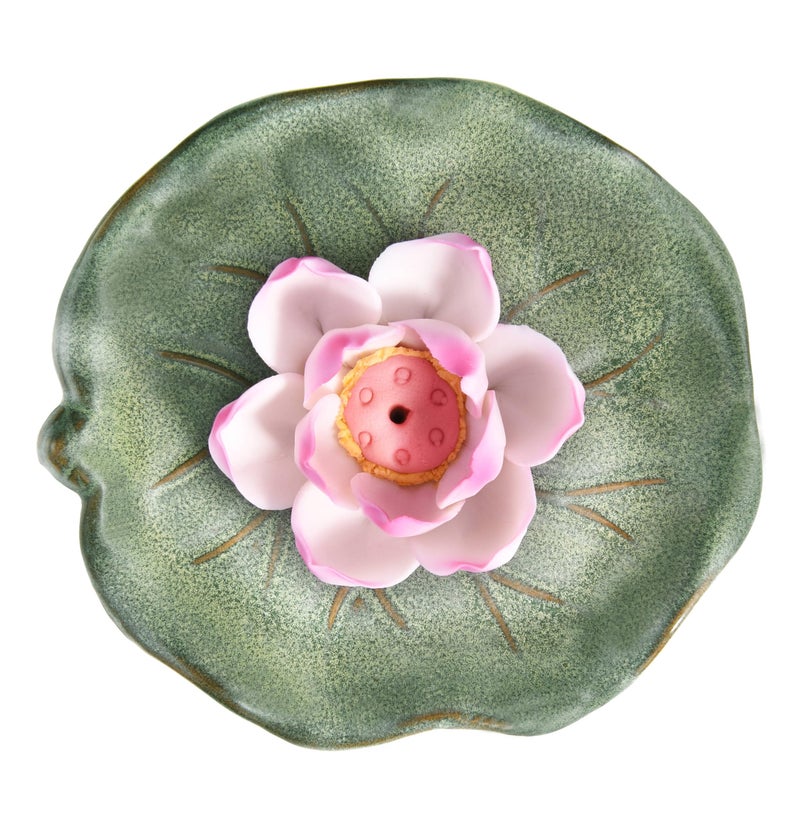 KR. LIF Lotus Incense Holder & Burner, Agarbatti Stand, Detachable Lotus Leaf Incense Tray, Ash Catcher for Altar, Sage & Palo Santo, Ceramic - Image 5
