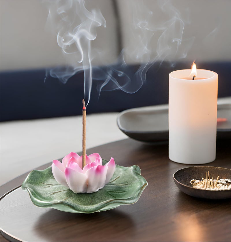 KR. LIF Lotus Incense Holder & Burner, Agarbatti Stand, Detachable Lotus Leaf Incense Tray, Ash Catcher for Altar, Sage & Palo Santo, Ceramic - Image 4