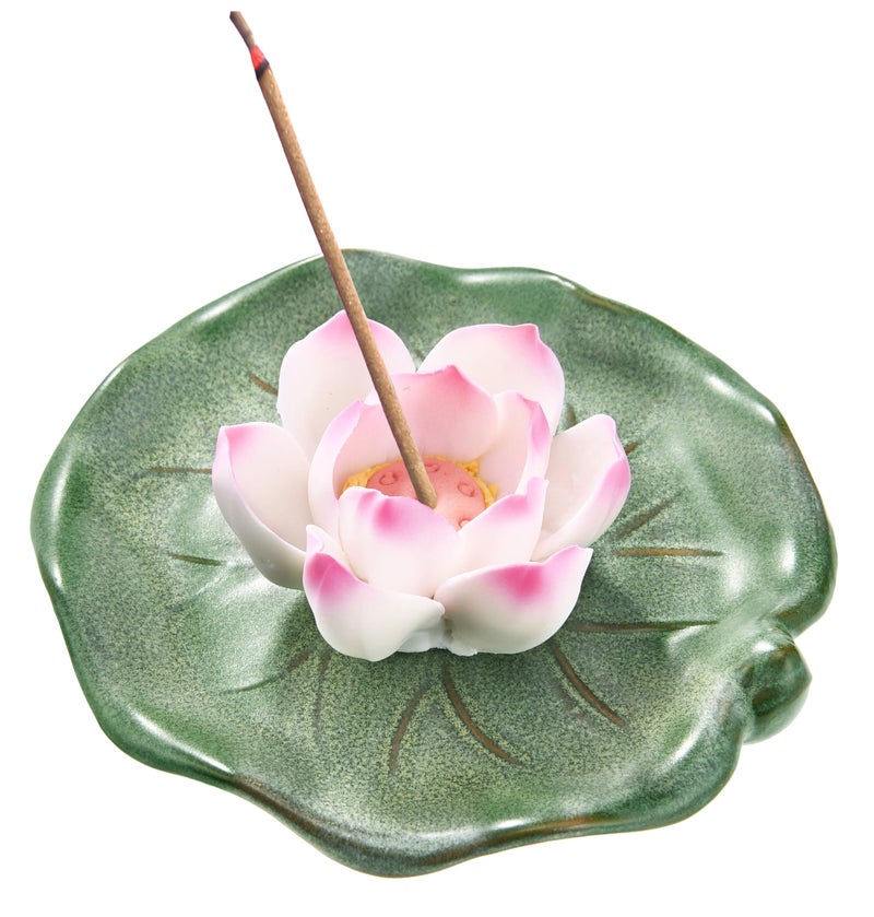KR. LIF Lotus Incense Holder & Burner, Agarbatti Stand, Detachable Lotus Leaf Incense Tray, Ash Catcher for Altar, Sage & Palo Santo, Ceramic - Image 3