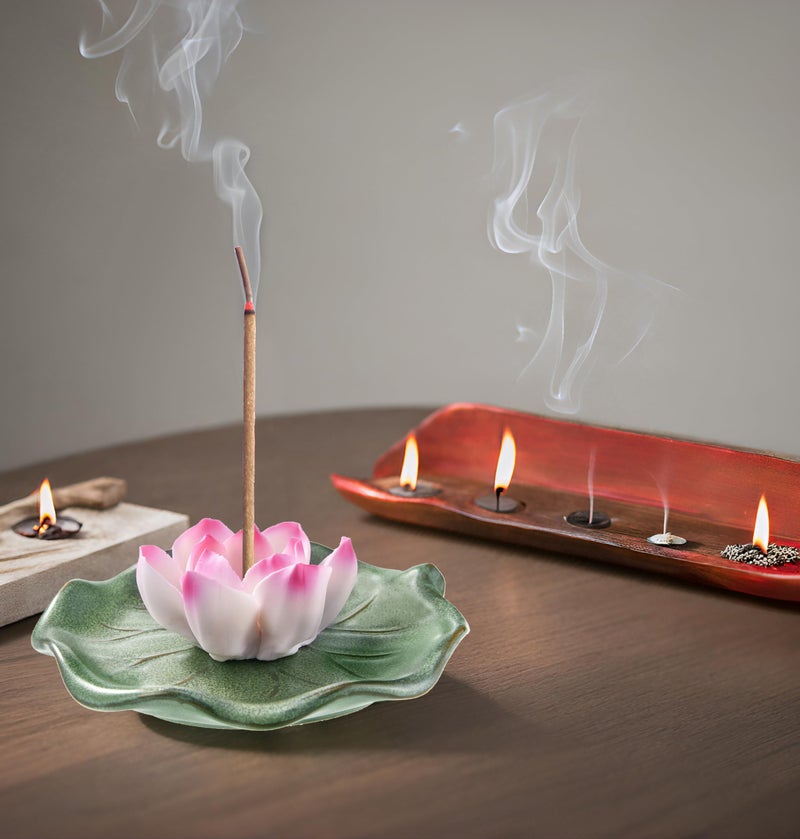 KR. LIF Lotus Incense Holder & Burner, Agarbatti Stand, Detachable Lotus Leaf Incense Tray, Ash Catcher for Altar, Sage & Palo Santo, Ceramic - Image 2