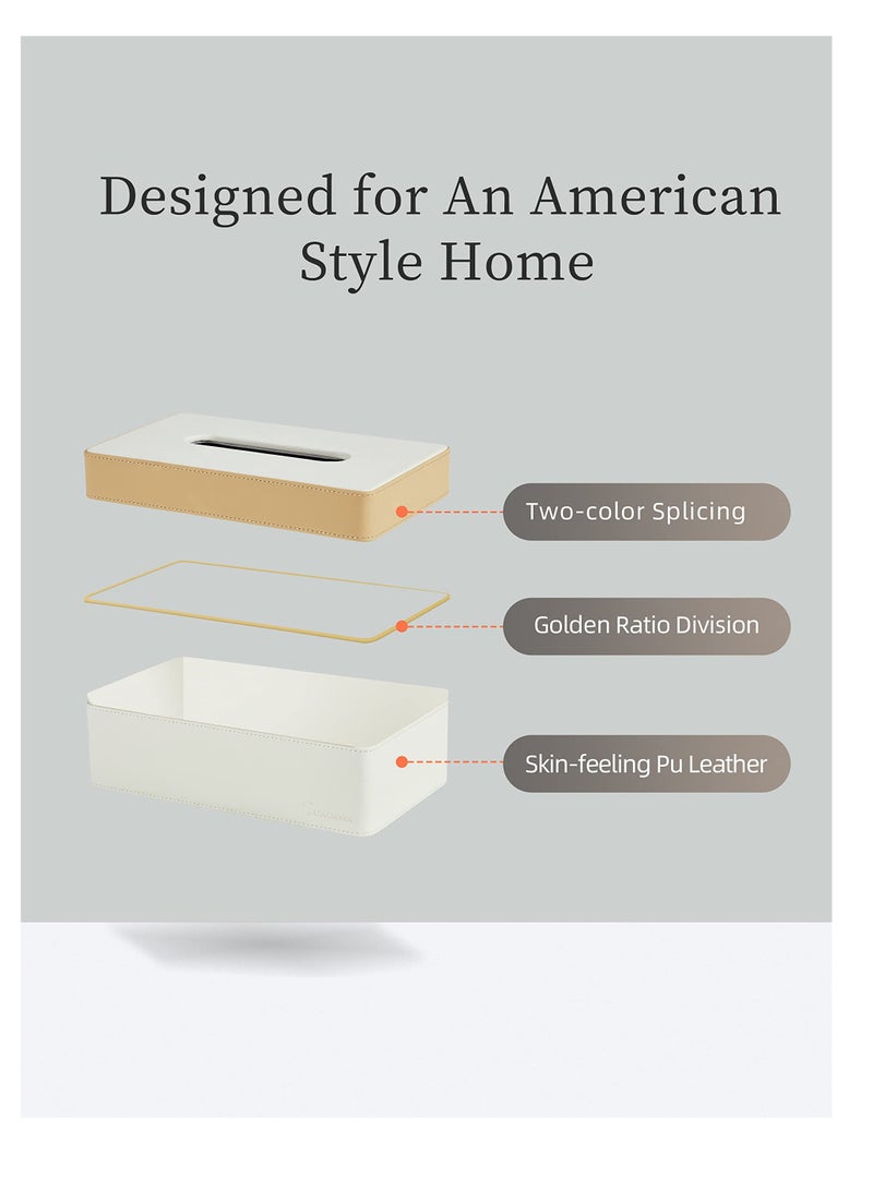 Excefore Tissue Box, Rectangular PU Leather Tissues Box Holder, Napkin Facial Tissues Holder Dispenser, for Car, Bathroom, Office, Home Decor - Apricot Cream (1 pcs) - Image 3