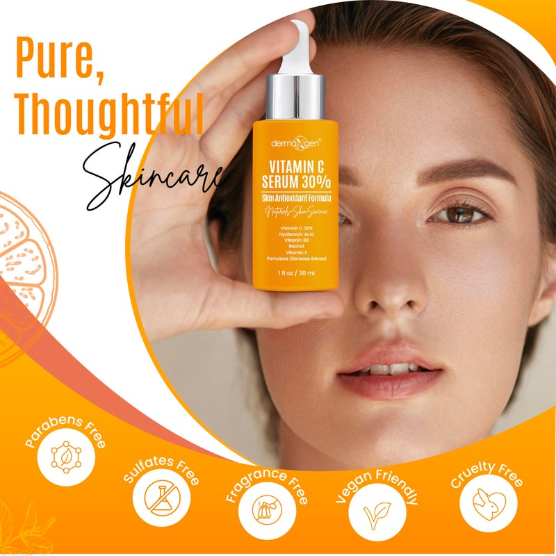 dermaxgen 30% Vitamin C Serum for Face - Natural & Organic Anti Wrinkle & Skin Rejuvenator Moisturizer with Hyaluronic Acid & Vitamin E - Powerful Anti Aging Serum - Age-Defying Beauty Regimen- 1FL OZ - Image 3