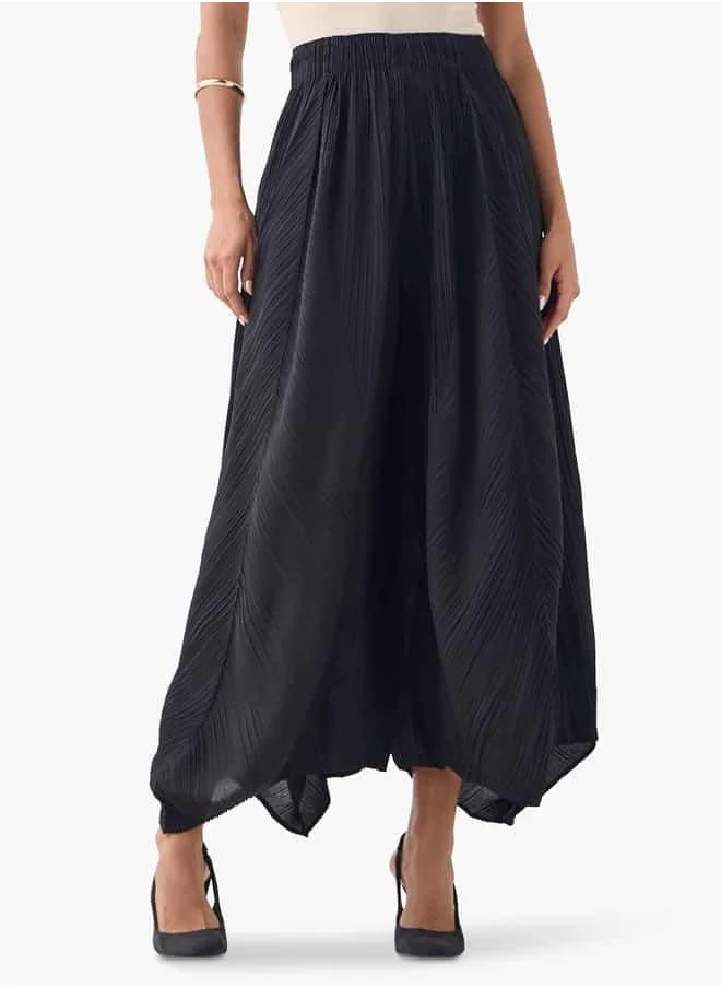 ايكونيك Iconic Pleated Plisse Pants with Elasticated Waistband
