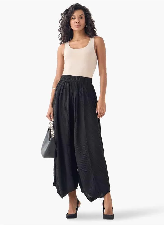 ايكونيك Iconic Pleated Plisse Pants with Elasticated Waistband