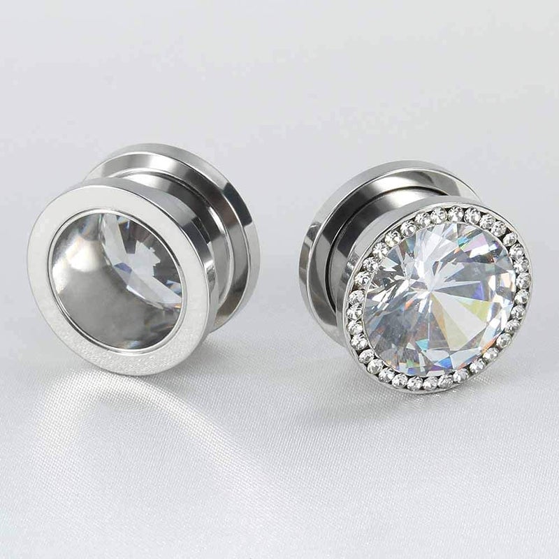 TBOSEN 6 PCS Big Cubic Zirconia Stainless Steel Screw Ear Gauges Plugs Tunnels Expander Body Piercing Jewelry Set - Image 4
