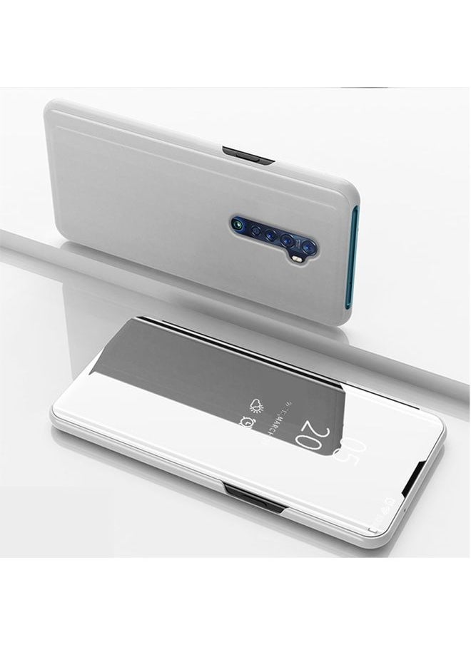 HuHa Case Cover For OPPO Reno2 Z / Reno2 F Plated Mirror Horizontal Flip Leather Case with Holder Silver 