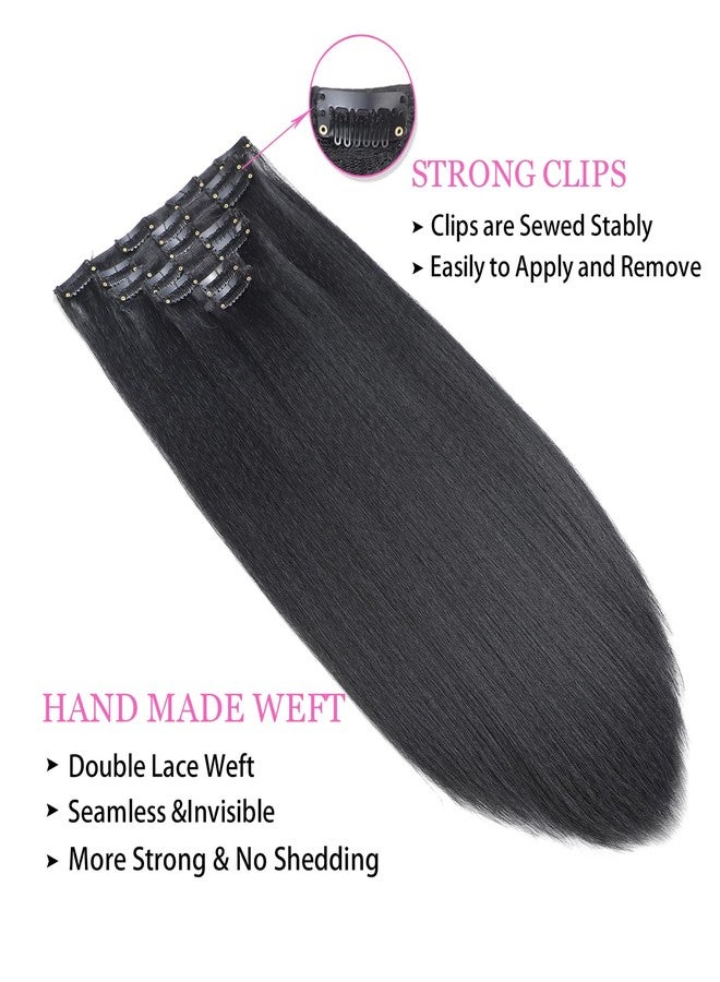 Vlliyava 14 Inch Straight Clip in Hair Extensions Natural Black 7 Pcs Seamless Yaki Straight Clip in Hair for Black Women 100G Full Head Yaki Straight Synthetic Hair - Image 3
