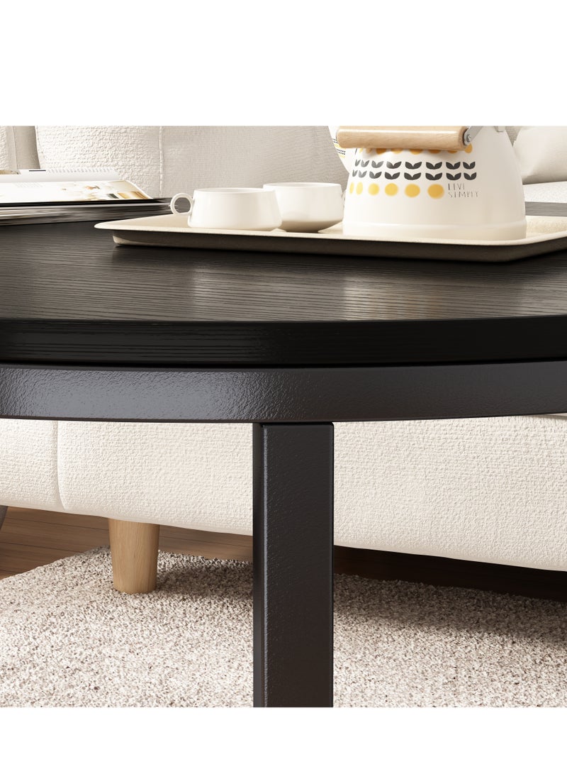 آسي بلاي طقم طاولات قهوة دائرية متداخلة من قطعتين، بتصميم عصري أنيق، سطح خشبي أسود عالي الجودة وهيكل معدني متين، مثالي لغرفة المعيشة وتوفير المساحة - Image 4