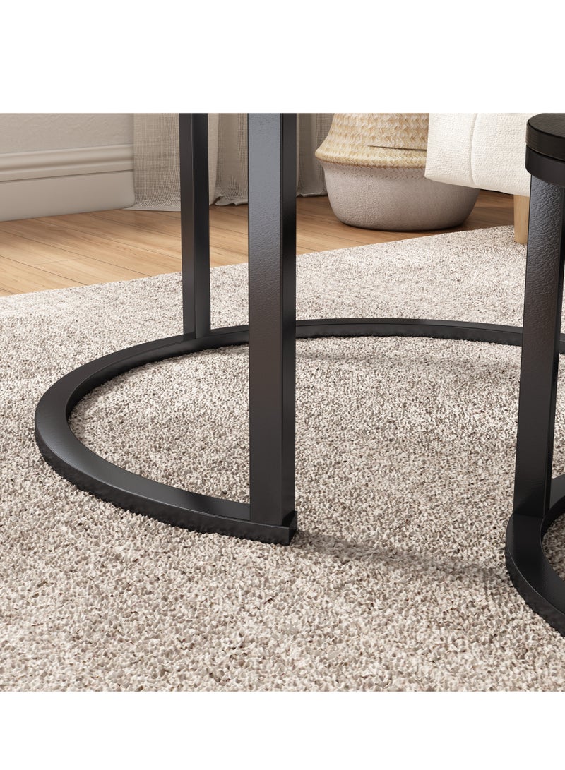 آسي بلاي طقم طاولات قهوة دائرية متداخلة من قطعتين، بتصميم عصري أنيق، سطح خشبي أسود عالي الجودة وهيكل معدني متين، مثالي لغرفة المعيشة وتوفير المساحة - Image 5