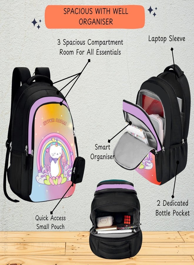 Hyper Adam Rainbow Kitty 35L Latest And Trendy Stylish Waterproof College/Casual/School Bag/Backpack For Kids, Boys, Girls, Men And Women | For Everyday Use Extra Pouch Available - Image 3