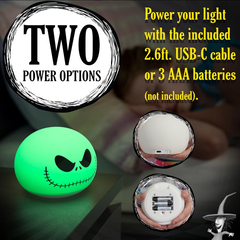 Disney Jack Skellington Squishy Light - Color-Changing Night Light for Kids & Adults, USB/Battery Operated Dimmable Lamp, Halloween & Christmas, Perfect for Bedroom, Playroom, Living Room (82503) - Image 5