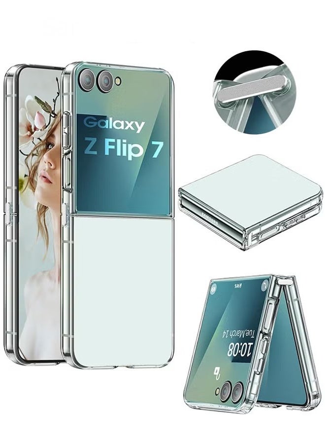 Ba Love For Samsung Galaxy Z Flip 7 Case - Ultra-Thin Transparent Hard PC and Soft TPU Cover - with Shockproof Bumper and Anti-Scratch Back - Metal Connector Folding Convenient - Clear