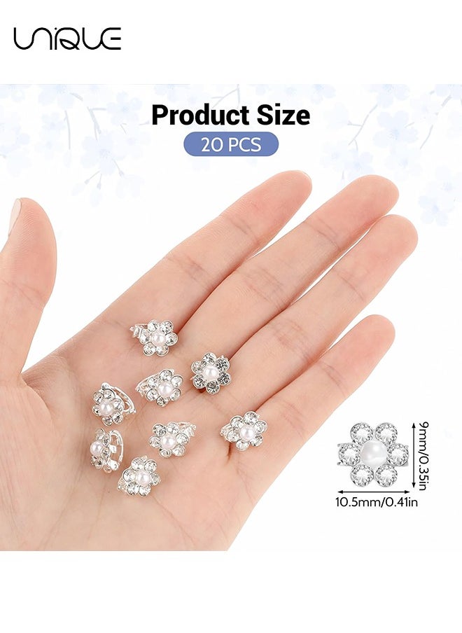 Unique Flower Hair Clips with Rhinestone, 20Pcs Cute Hair Claw Clips Mini Non Slip Hairpin Small Pearl Hair Pins Hair Barrettes Decorations for Girls Women Bridal Wedding Accessories  - Image 2
