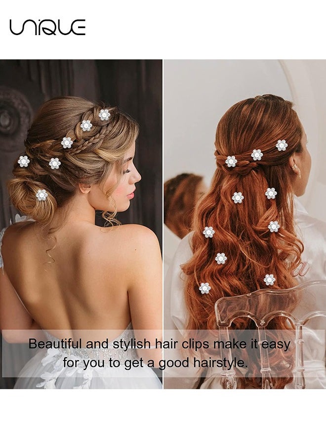Unique Flower Hair Clips with Rhinestone, 20Pcs Cute Hair Claw Clips Mini Non Slip Hairpin Small Pearl Hair Pins Hair Barrettes Decorations for Girls Women Bridal Wedding Accessories  - Image 3