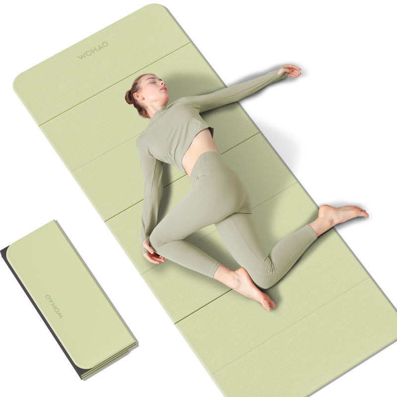 WOHAO Foldable Yoga Mat 70"x24" - Thickened TPE Non-Slip Exercise Mat for Home, Gym & Travel, Lightweight & Easy to Carry, Supports Pilates, Hot Yoga & Floor Workouts (Grass Green + Black) - Image 1