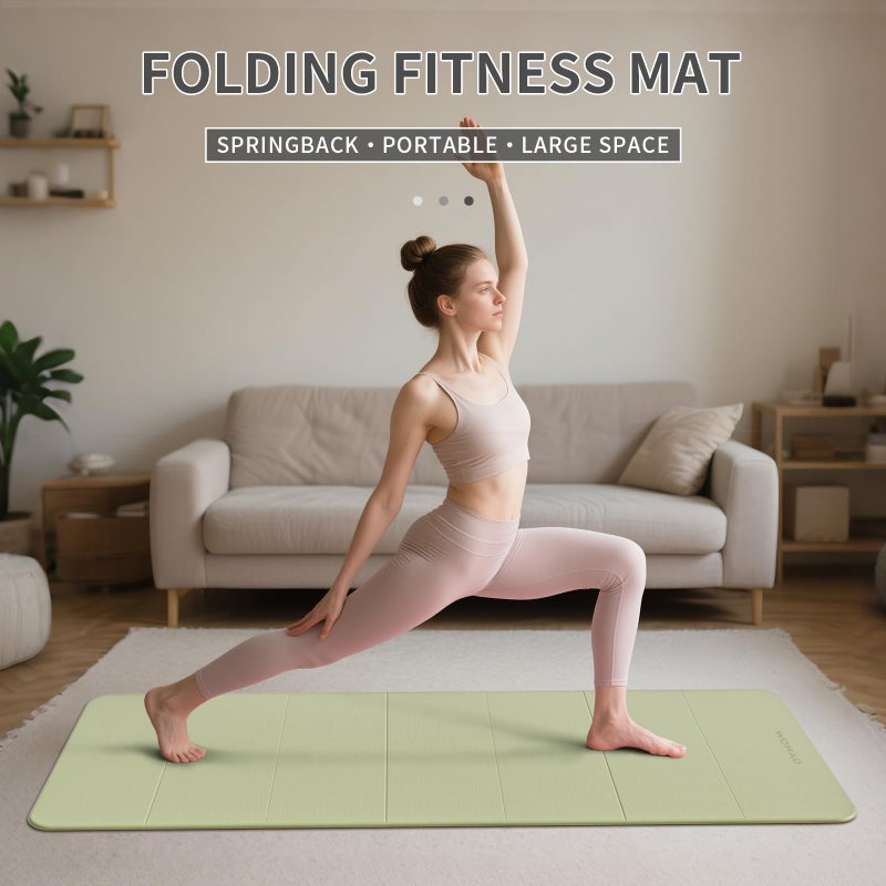 WOHAO Foldable Yoga Mat 70"x24" - Thickened TPE Non-Slip Exercise Mat for Home, Gym & Travel, Lightweight & Easy to Carry, Supports Pilates, Hot Yoga & Floor Workouts (Grass Green + Black) - Image 2