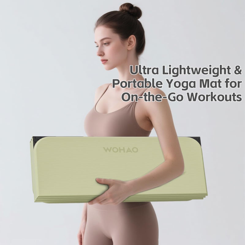 WOHAO Foldable Yoga Mat 70"x24" - Thickened TPE Non-Slip Exercise Mat for Home, Gym & Travel, Lightweight & Easy to Carry, Supports Pilates, Hot Yoga & Floor Workouts (Grass Green + Black) - Image 4