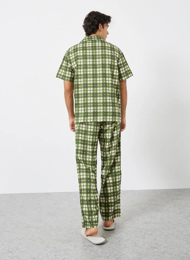 Styli Olive Men Checked Relaxed Fit Shirt and Pyjama Set for Men | Best Price UAE