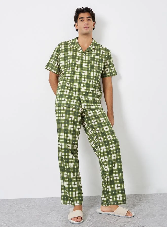 Styli Men Checked Relaxed Fit Shirt and Pyjama Set