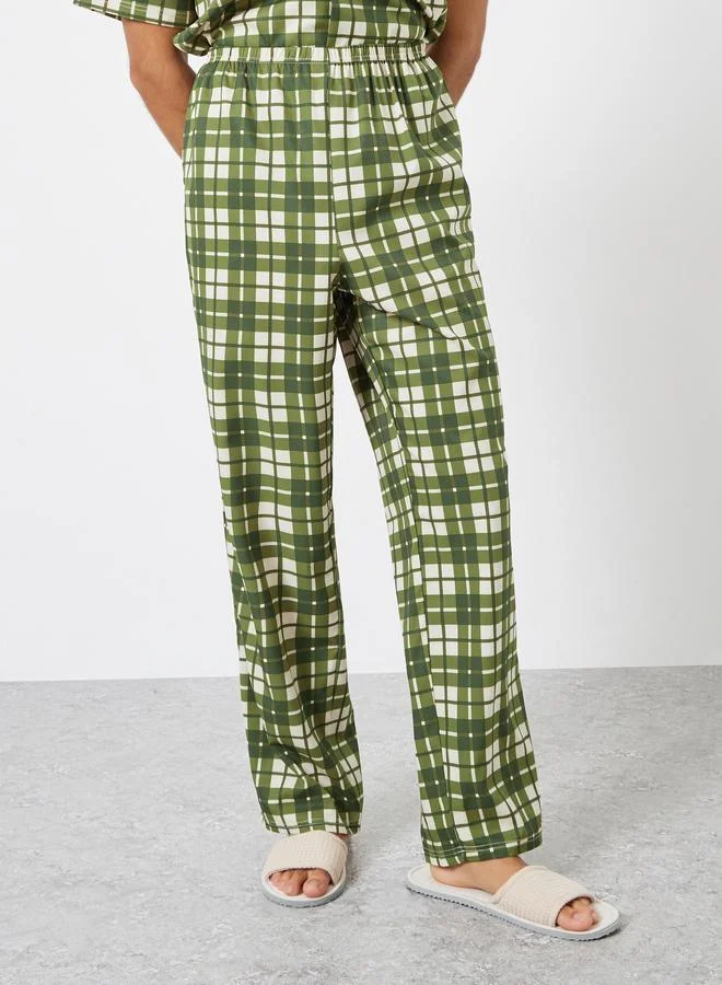Styli Olive Men Checked Relaxed Fit Shirt and Pyjama Set for Men | Best Price UAE