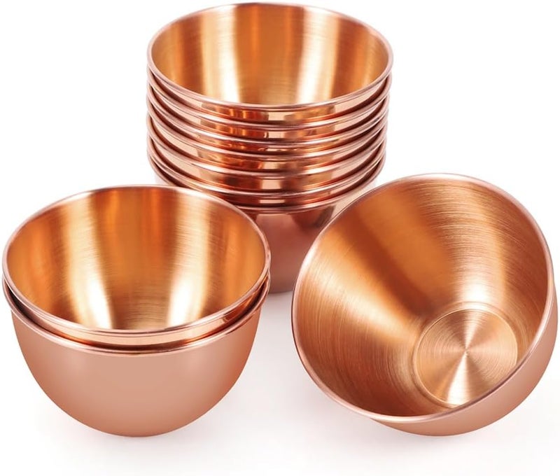Amytalk 10 Pack 33inch Stainless Steel Sauce Dishes Mini Individual Saucers Bowl Round Seasoning Dishes Sushi Dipping Bowl Appetizer Plates Rose Gold - Image 1