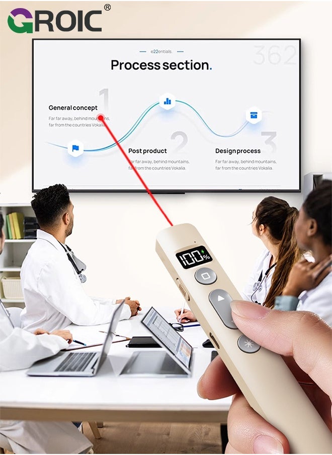 Presentation Clicker - Rechargeable Wireless Presenter with Battery Display Hyperlink, Page Up/Down, Full/Black Screen, RF 2.4GHz Remote Control PPT PowerPoint Clicker for Keynote/PPT/Mac/PC/Laptop