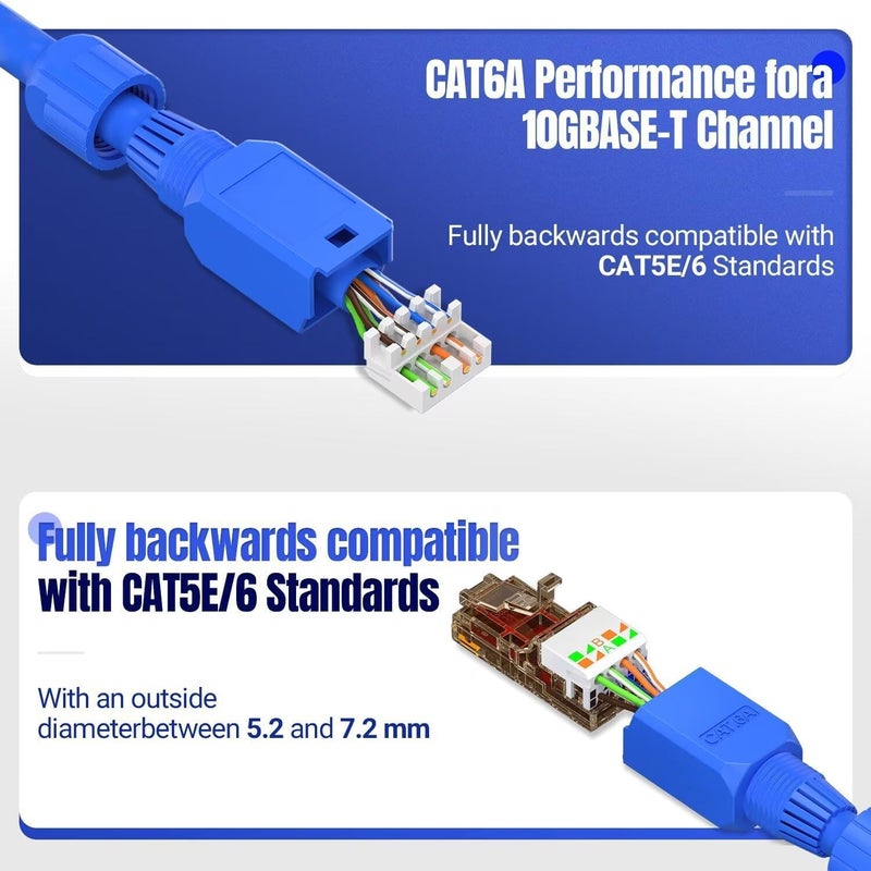كاست ويف موصل RJ45، مجموعة من 12 قطعة، قابس توصيل ميداني خالٍ من الأدوات من الفئة CAT6A لكابل إيثرنت UTP من الفئة CAT6A لأسلاك الشبكة من 23 إلى 26 AWG - Image 4